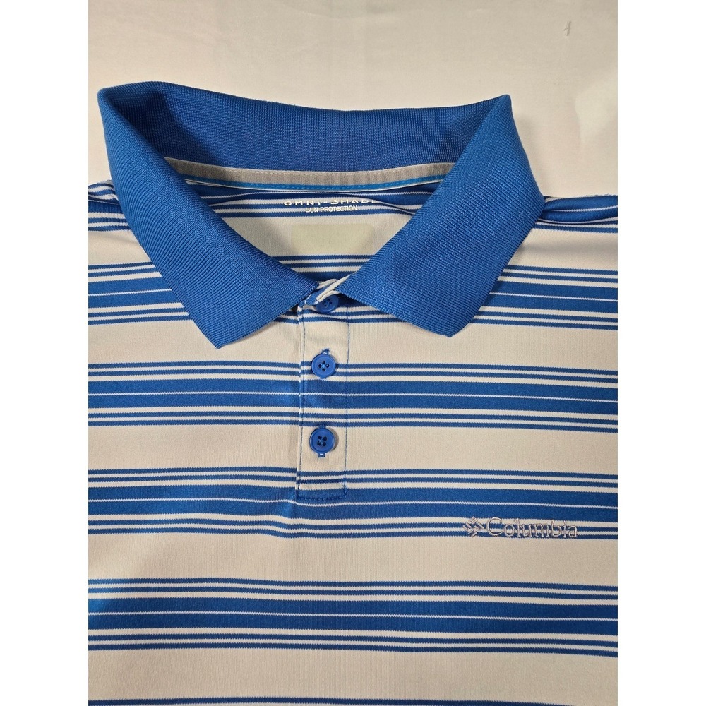 Columbia Omni-Shade Mens Blue White‎ Striped Performance Polo Shirt XL